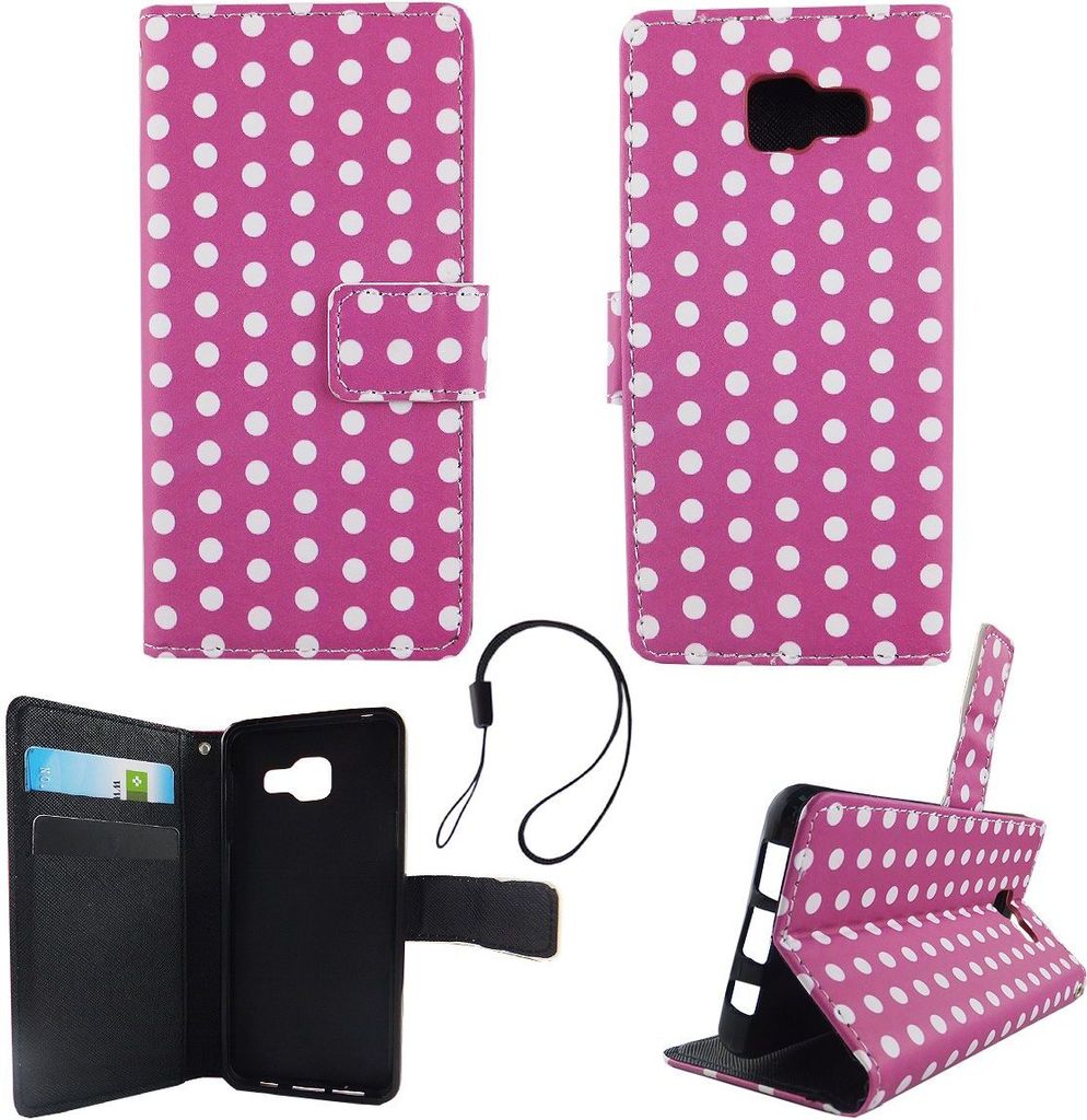 Handyhülle Tasche für Handy Samsung Galaxy A3 2016 Polka Dot Lila Weiss