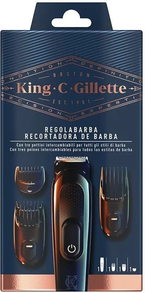 Regolabarba King C. Gillette Cordless: Precisione Professionale 3 Accessori
