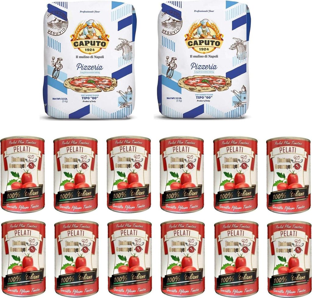 Testpaket Caputo Pizzeria Pizzamehl Mehl ( 2 x 5Kg ) + Italian Gourmet 100% italienische geschälte Tomaten dosen ( 12 x 400g )