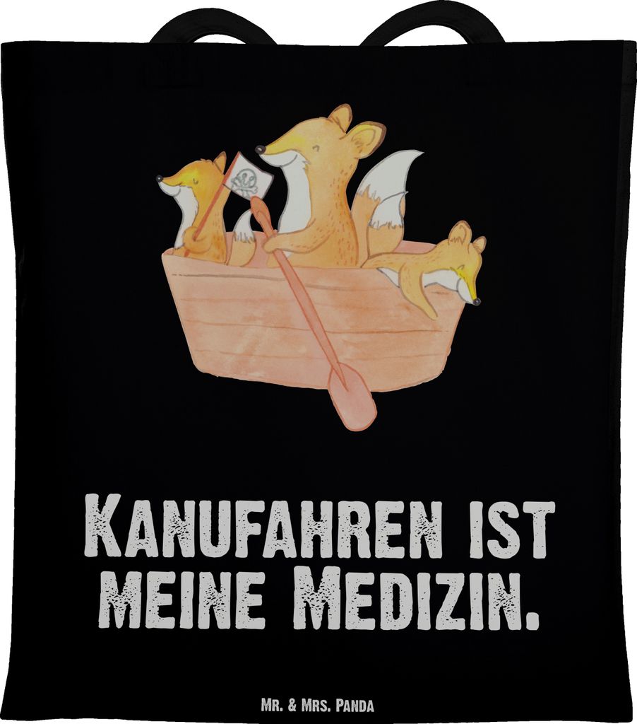 Mr. & Mrs. Panda Tote Bag Fuchs Kanufahren - Schwarz - Geschenk, Schultasche, Shopping Tasche, Kanutour, Kanuverleih, Kanu Schule, fahren, Laptopta...