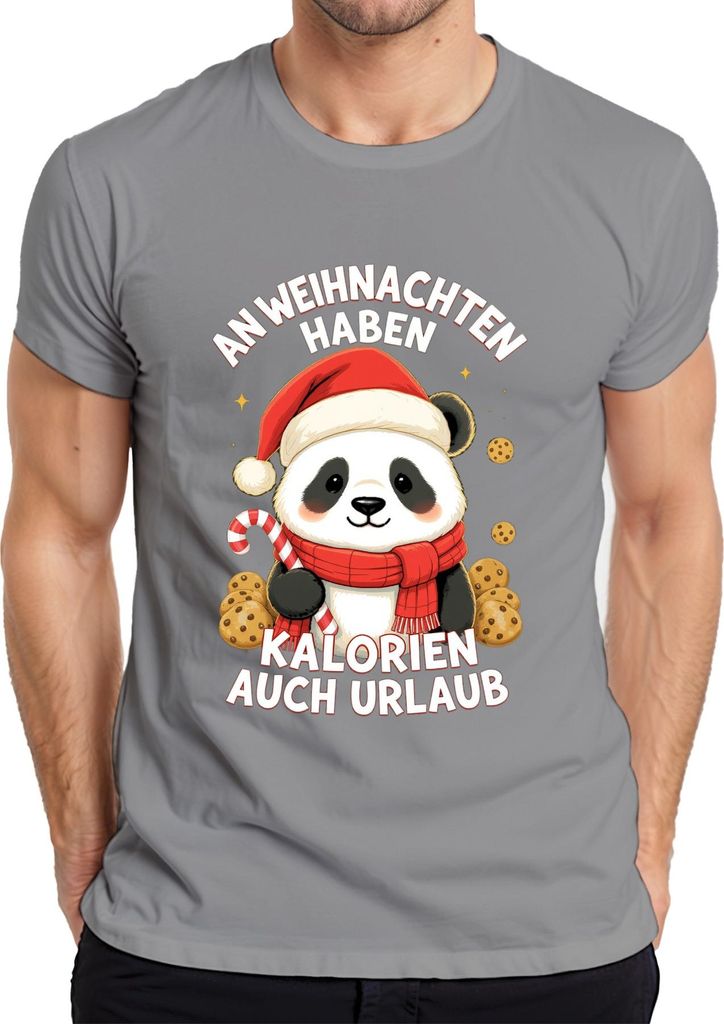 Weihnachten Panda Kekse Zuckerstange Kalorien Urlaub süß Herren T-Shirt, Grau, M