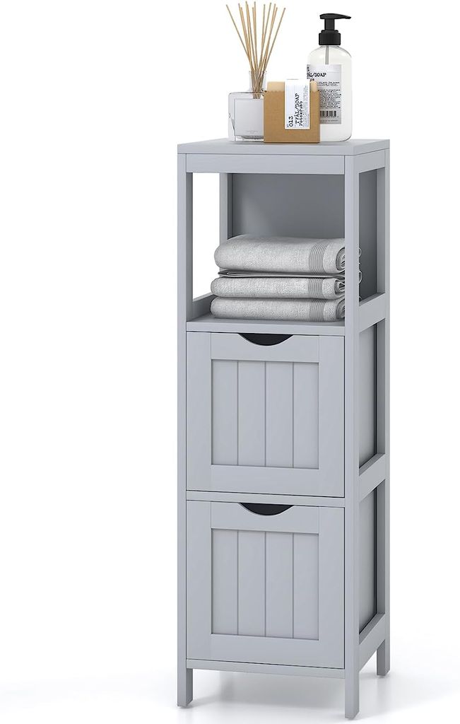 GOPLUS Badschrank mit Schublade, Badezimmerschrank schmal mit Ablagen, Midischrank Badkommode Holz für Badezimmer & Wohnzimmer, 30 x 30 x 89,5 cm