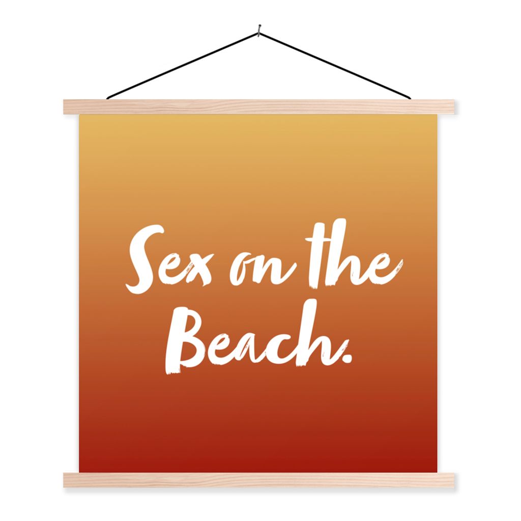 MuchoWow Textilposter Sex am Strand - Zitate - Cocktail - Getränk - Text 60x60 cm mit holzfarbenen Rahmen - Wanddekoration