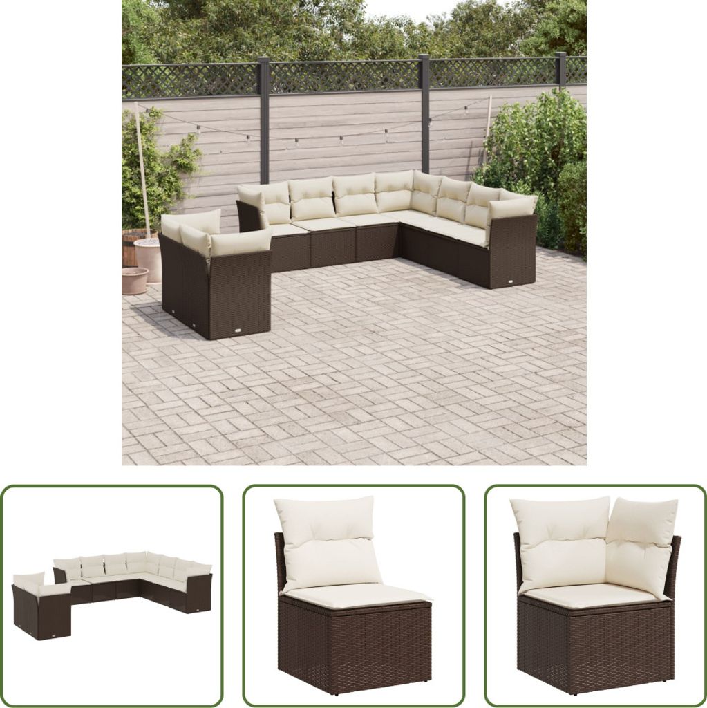 The Living Store 9-tlg. Garten-Sofagarnitur mit Kissen Braun Poly Rattan