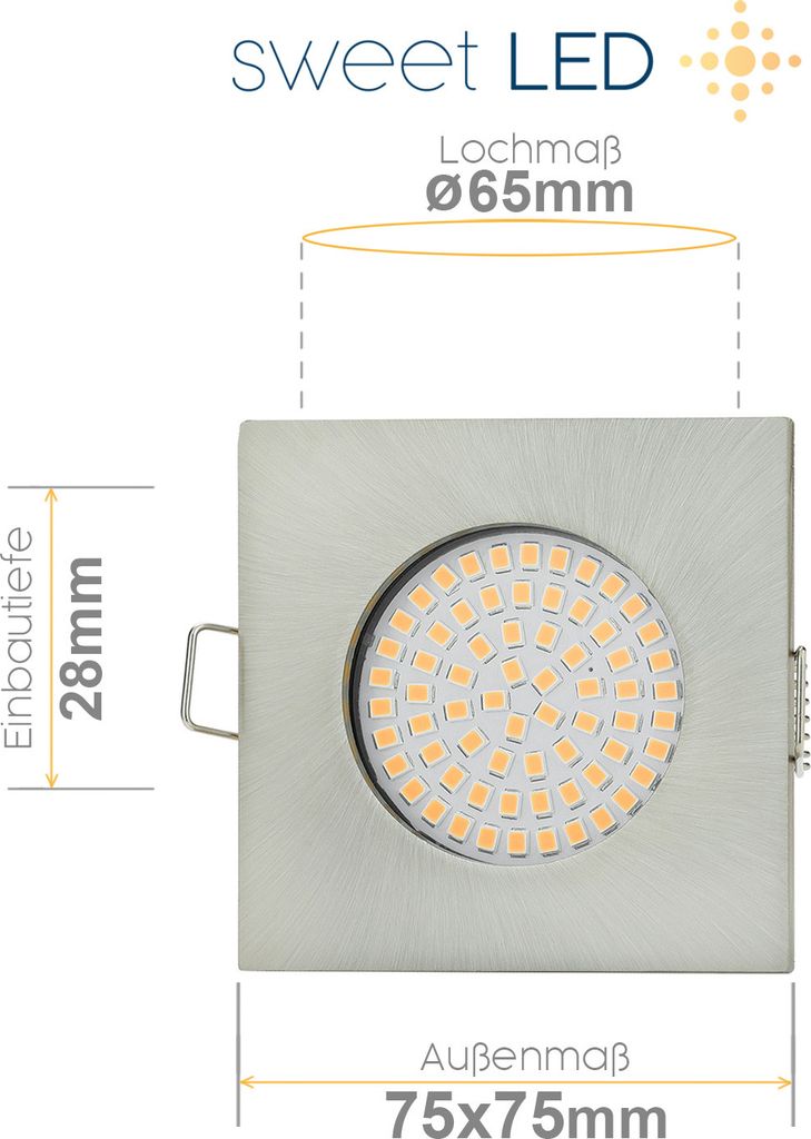 Einbaustrahler LED flach eckig Chrom gebürstet 3,5W warmweiß