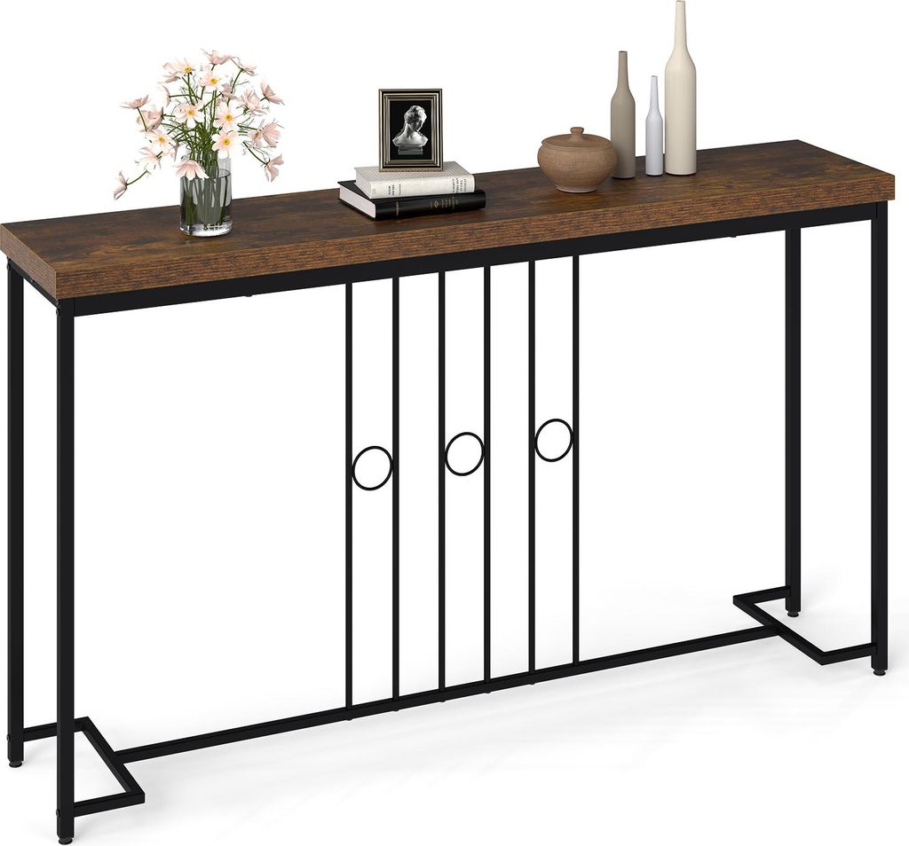 COSTWAY Konsolentisch, 140cm Flurtisch, Sofatisch mit H-förmiger Basis, Console Table, Beistelltisch für Wohnzimmer, Schlafzimmer, Schwarz & Braun