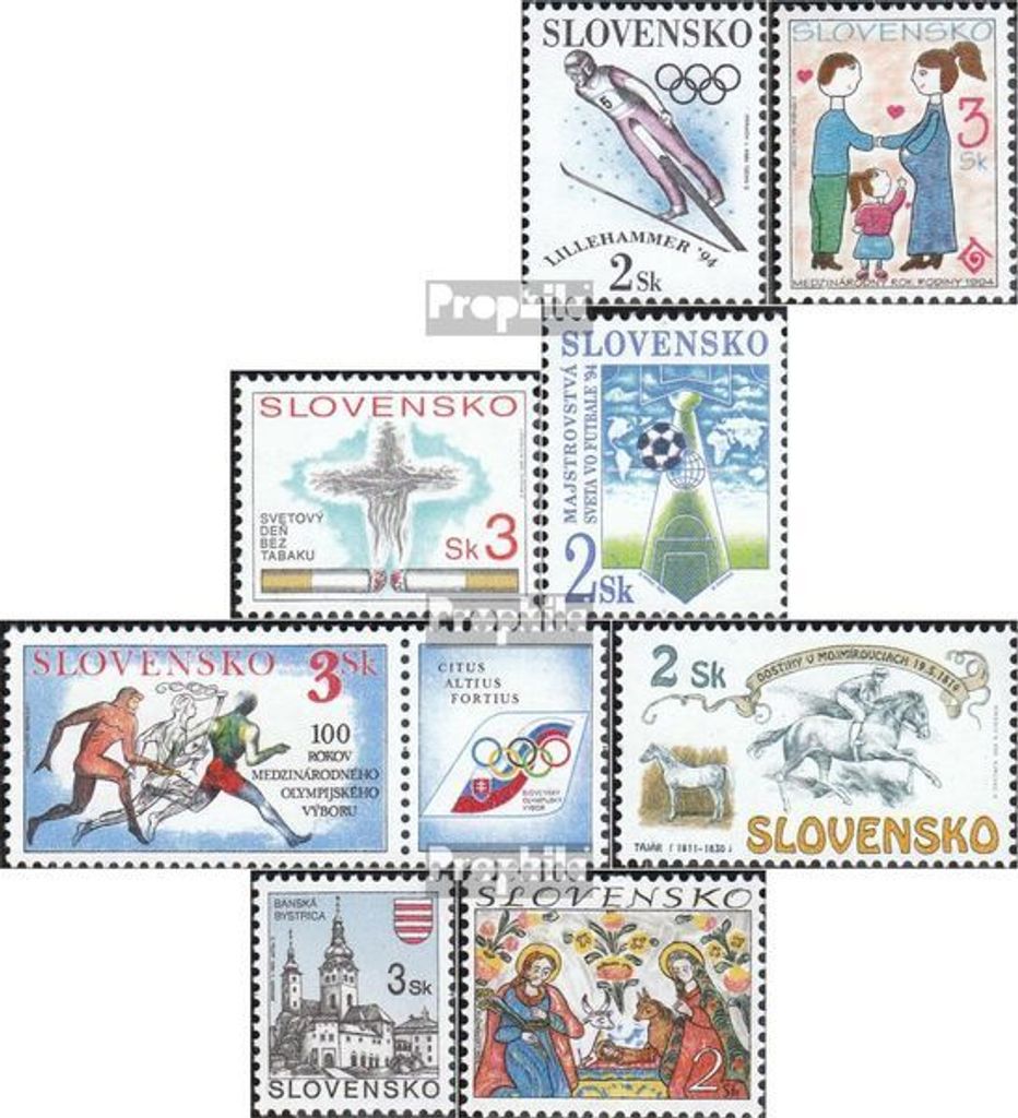 Briefmarken Slowakei 1994 Mi 187,188,192,193,194Zf, 204,206,207 (kompl.Ausg.) postfrisch Olympia