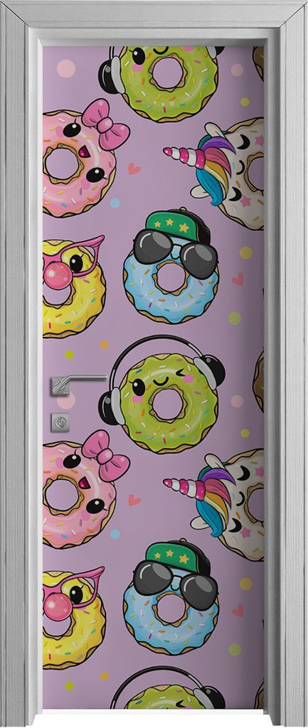Tür Selbstklebende 70x210 cm Türfolie Türtapete Klebefolie - niedlich Cartoon Donuts