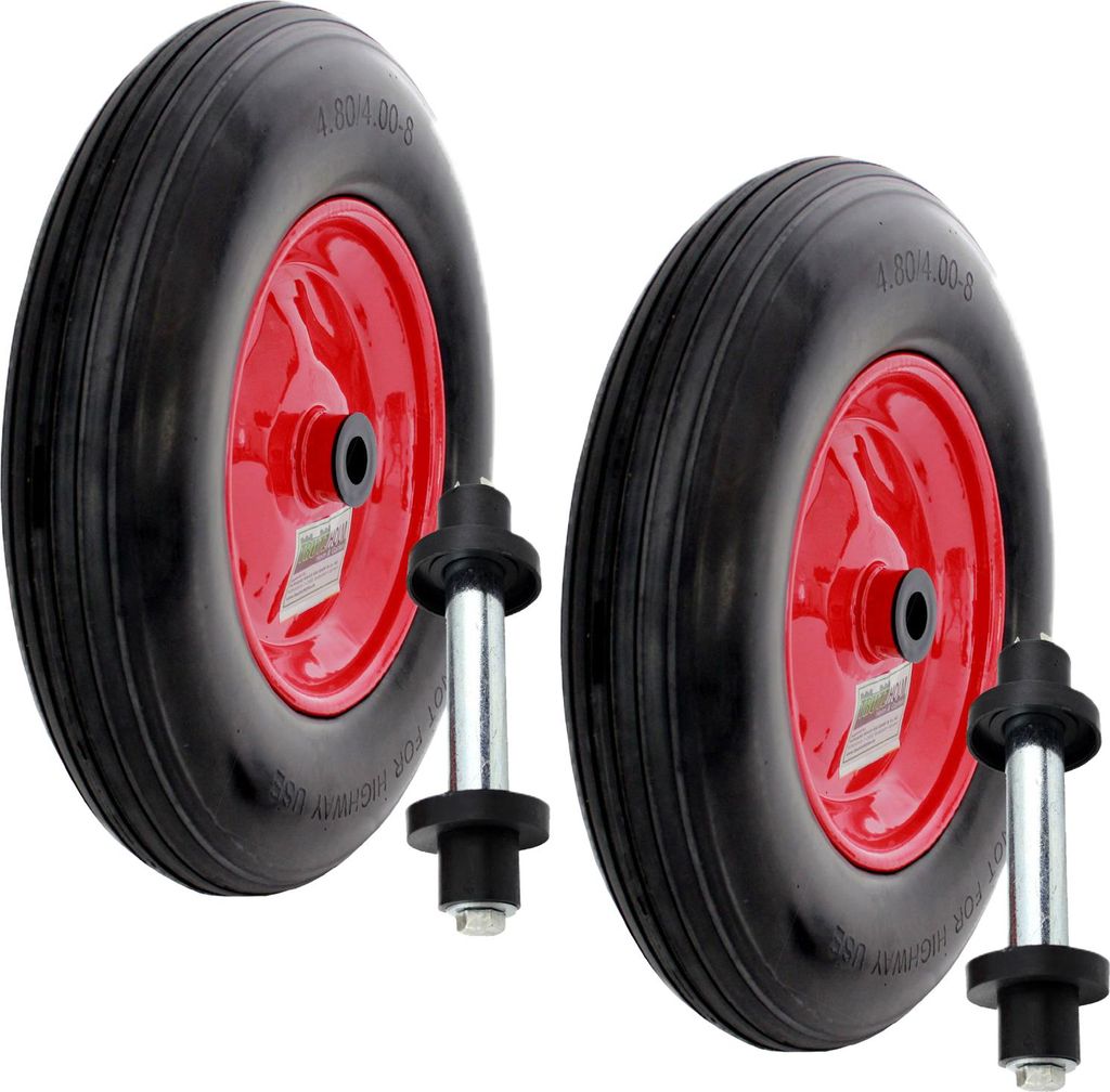 2x Schubkarrenrad Ersatzrad Vollgummi 4.80/4.00-8 mit Achse Produktbild 