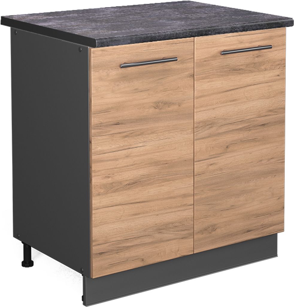Spülenunterschrank Vicco Fame-Line Goldkraft Eiche 80 cm mit Regal, AP Anthrazit, Model 46001