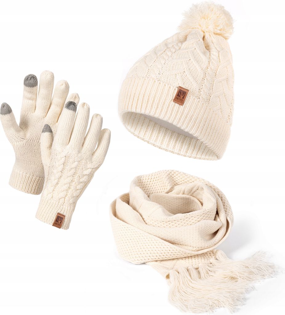 Damen Mütze Schal Winter Set | Gefütterte Strickmütze mit Produktbild 