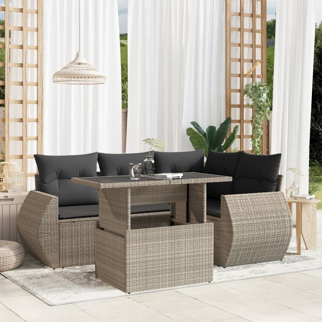 Maison Exclusive - 5-tlg. Garten-Sofagarnitur mit Kissen Hellgrau Poly Rattan