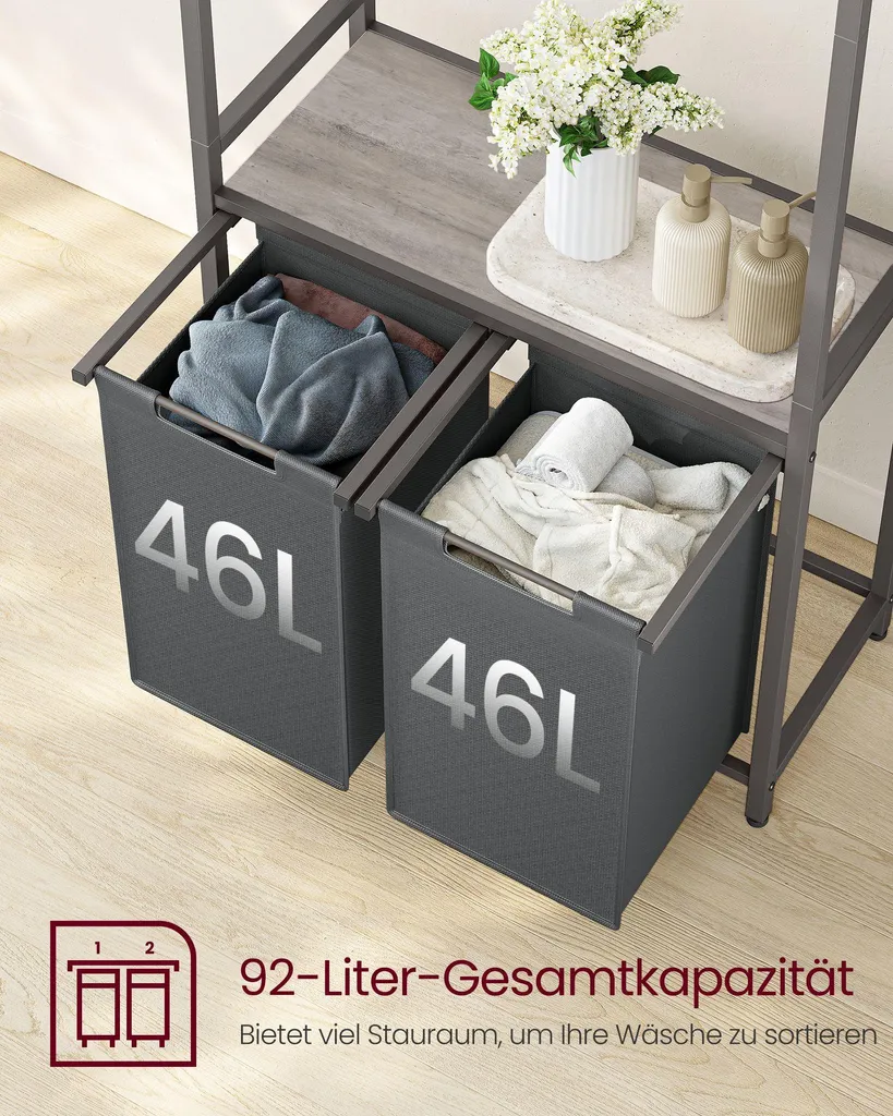 Panier à linge pour tri sélectif 2 x 46L idéal salle de bain et chambre - 4