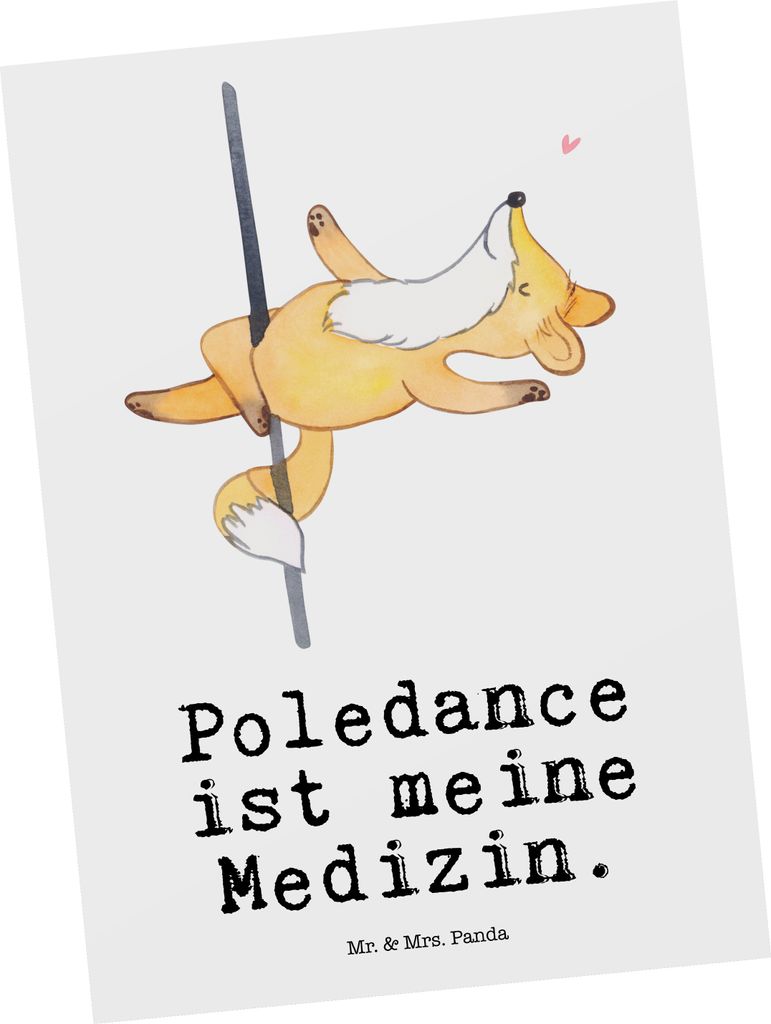 Mr. & Mrs. Panda Postkarte Fuchs Poledance - Weiß - Geschenk, Tanz, Ansichtskarten, Tanzen, Pole Dance, Postkarten, Fotokarte, Grußkarte, bildkarte