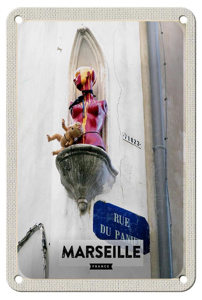 Blechschild Reise 12x18cm Marseille France rue du panier Dekoration