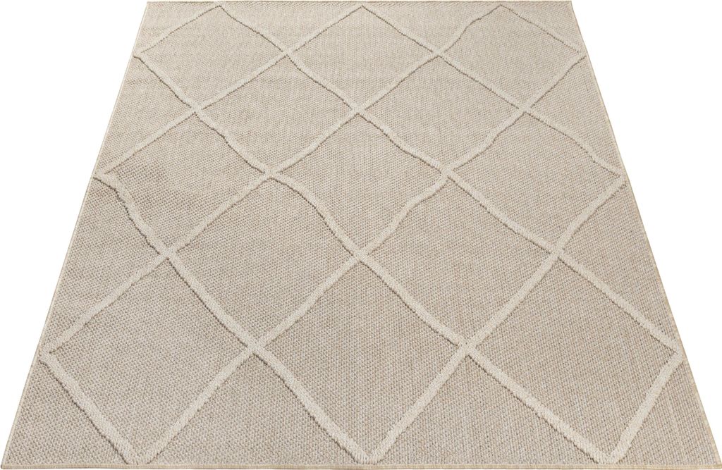 Outdoor Teppich Wetterfest 160x230 Rechteck Beige für Camping Garten oder innen Boho Design aus Polypropylen