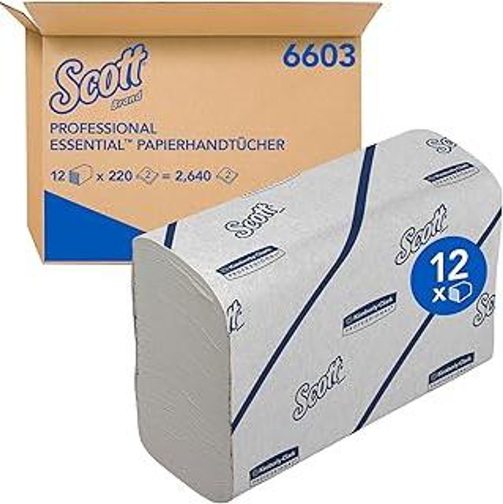Scott Essential Papierhandtücher, 2-lagiges weißes Narrowfold-Handtuchpapier, ausem Papier, 12x 220 Papierhandtücher (insg. 2.640), Artikel-Nr. ...