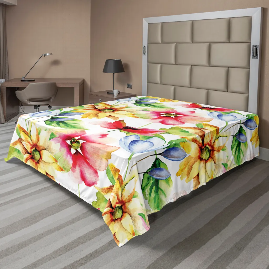Drap plat ABAKUHAUS à fleurs aquarellées, 260 x 228 cm, multicolore