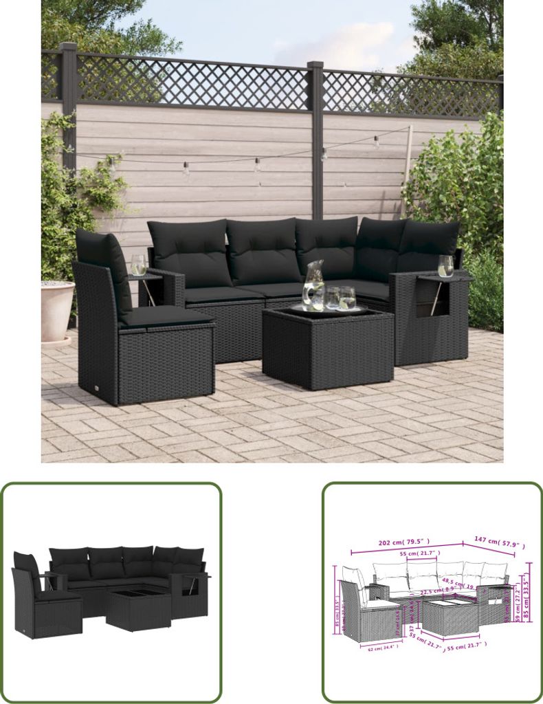 The Living Store 6-tlg. Garten-Sofagarnitur mit Kissen Produktbild 