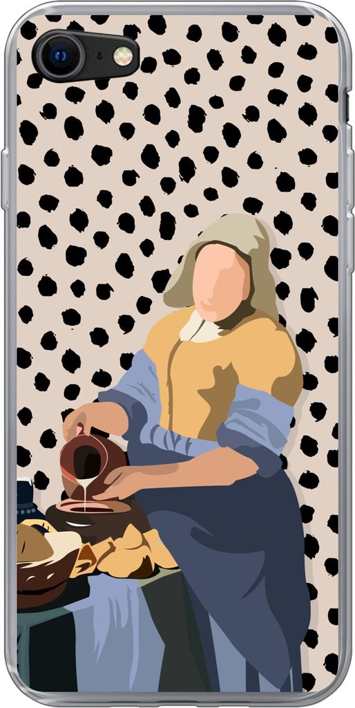 MuchoWow Handyhülle Schutzhülle Hülle für Telefoonhoesje iPhone 8 Alte Meister - Milchmädchen - Tupfen - Vintage Silikon Softcase Handy Hül...