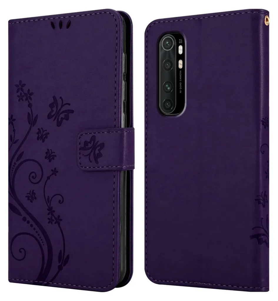Cadorabo cover per Xiaomi Mi NOTE 10 LITE in FLORAL DARK LILA cover protettiva in design floreale con chiusura magnetica, funzione stand e slot per carte di credito flip case flower cover custodia per cellulare flap cover book case - 7