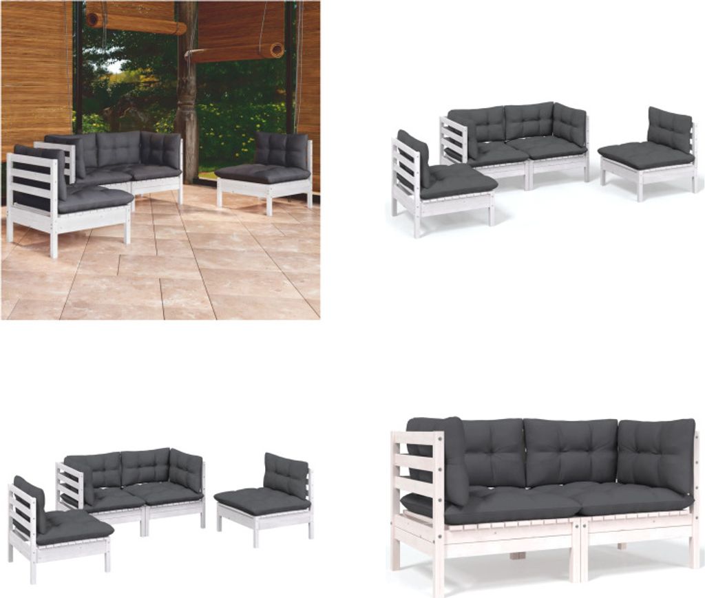 vidaXL 4 tlg. Garten Lounge Set mit Kissen Kiefer Massivholz - Garten-Lounge-Set - Garten-Lounge-Sets - Gartenmöbel-Set - Gartenmöbel-Sets