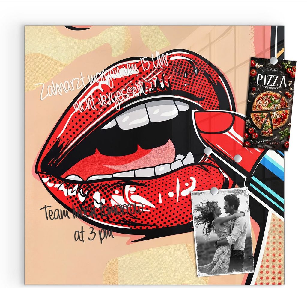 Magnettafel 50x50cm Pinnwand Whiteboard beschreibbar - Lippenstift Kunst