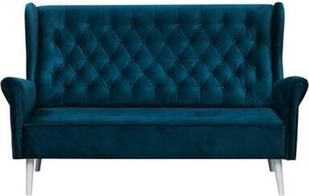 Ohrensofa 3 Sitzer Sofa Couch Garnitur Stoff Samt (Velour) Glamour Wohnlandschaft Chesterfield - Velo (Dunkelblau, 3 -Sitzer)