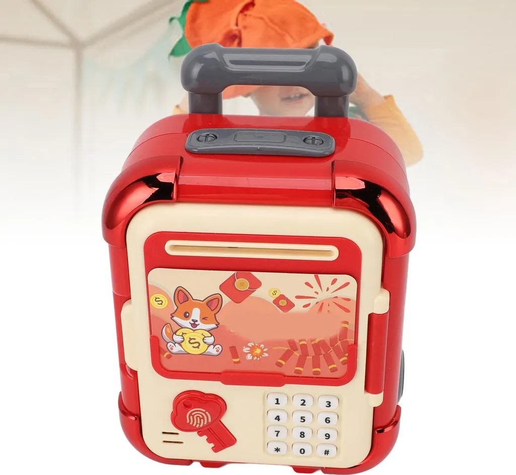 Coffre-fort tirelire enfant à empreinte digitale et code secret rouge - 3