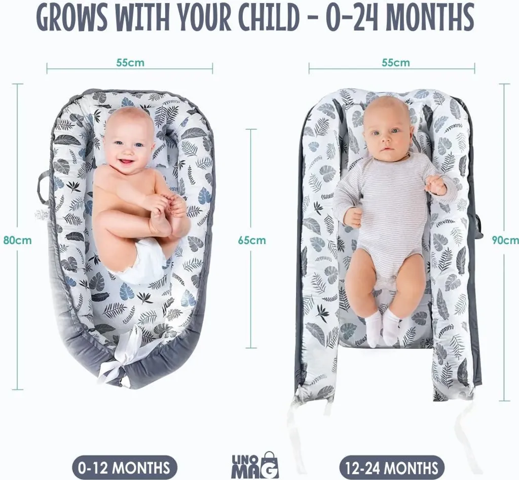 Nid de bébé réversible en coton, confort et sécurité, 90x55 cm gris