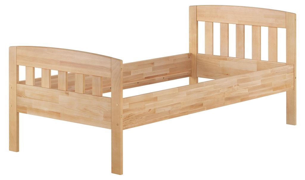 Hohes Einzelbett Massivholzbett Echtholzbett 90x200 Buche Natur mit Zubehör V-60.76-09Federleisten