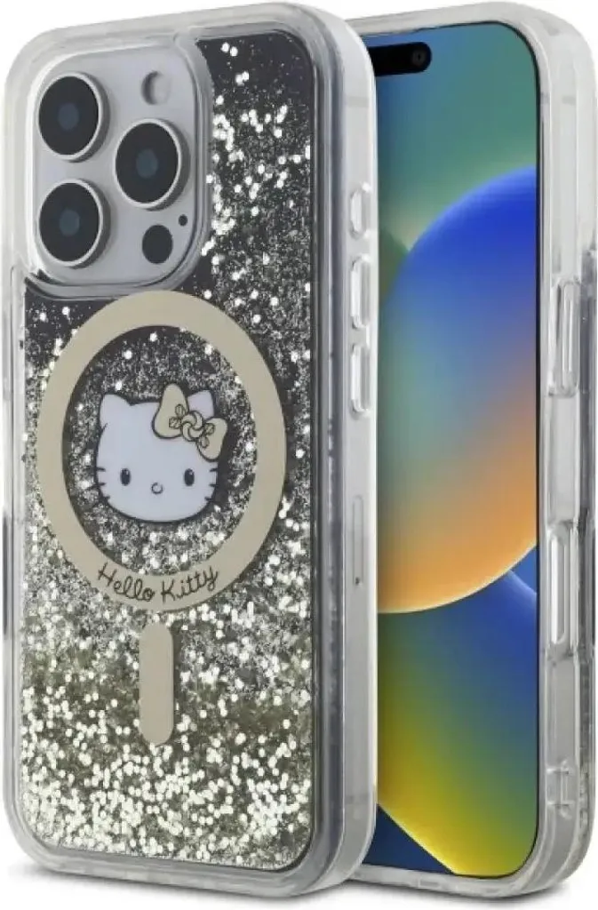 Hello Kitty Custodia iPhone 16 Pro Glitter Fever Magsafe Nero Oro