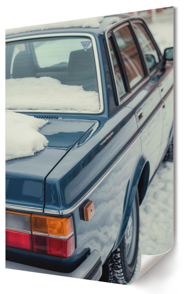 Winterauto- Kunstdruck A2 (42x59 cm) - Klassisch, Vintage- Wandbild für Wohnzimmer Schlafzimmer & Flur, Modernes Poster Wanddeko, Ungerahmt