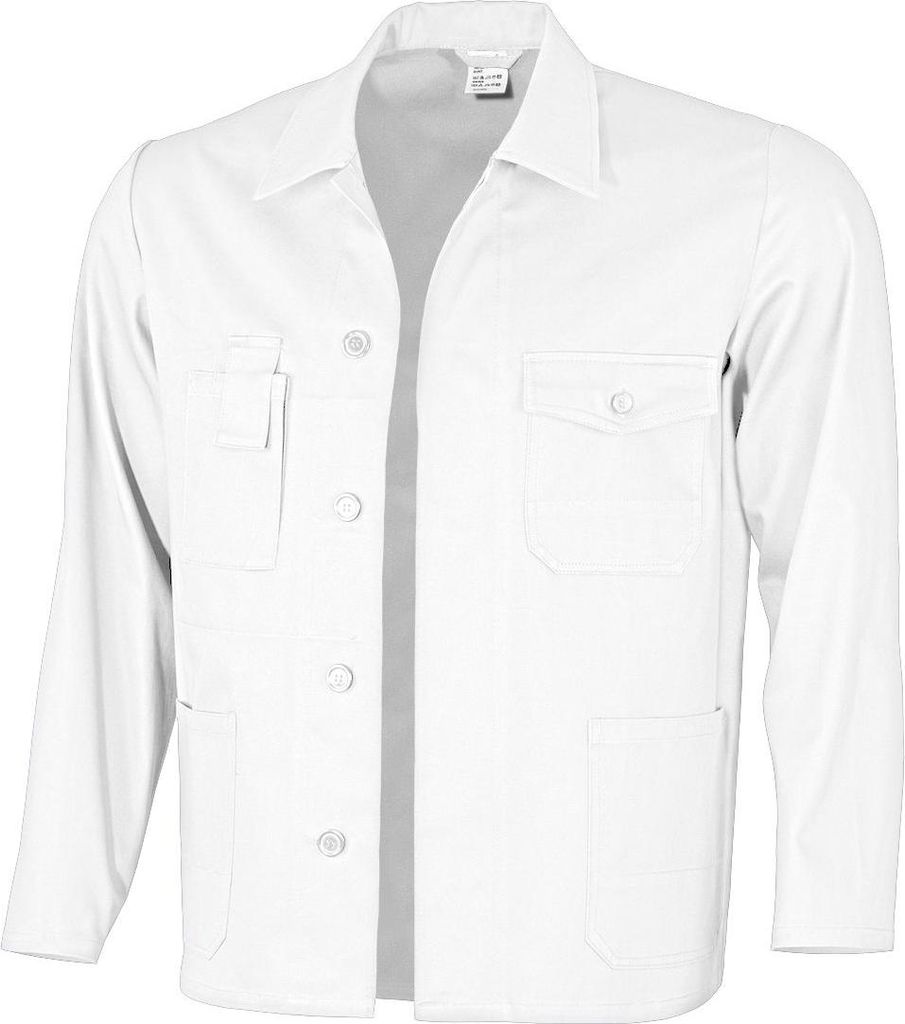 Qualitex Arbeitsjacke - lange basic Werkstattjacke -BW 240 g - waschbar, aus reiner Baumwolle - in Farbe: weiß - Herren: 58 - Damen: 52