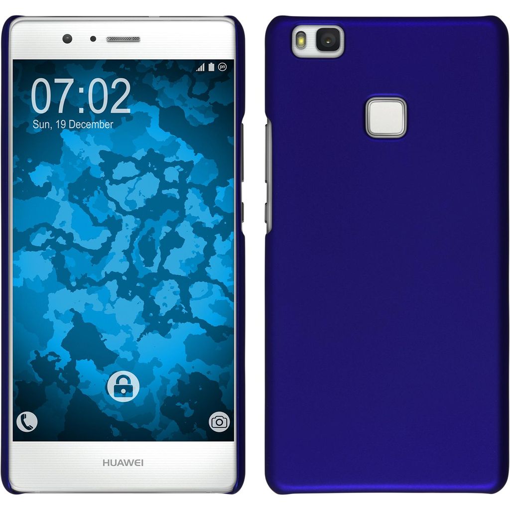 PhoneNatic Case kompatibel mit Huawei P9 Lite - Hülle blau gummiert Hard-case + 2 Schutzfolien