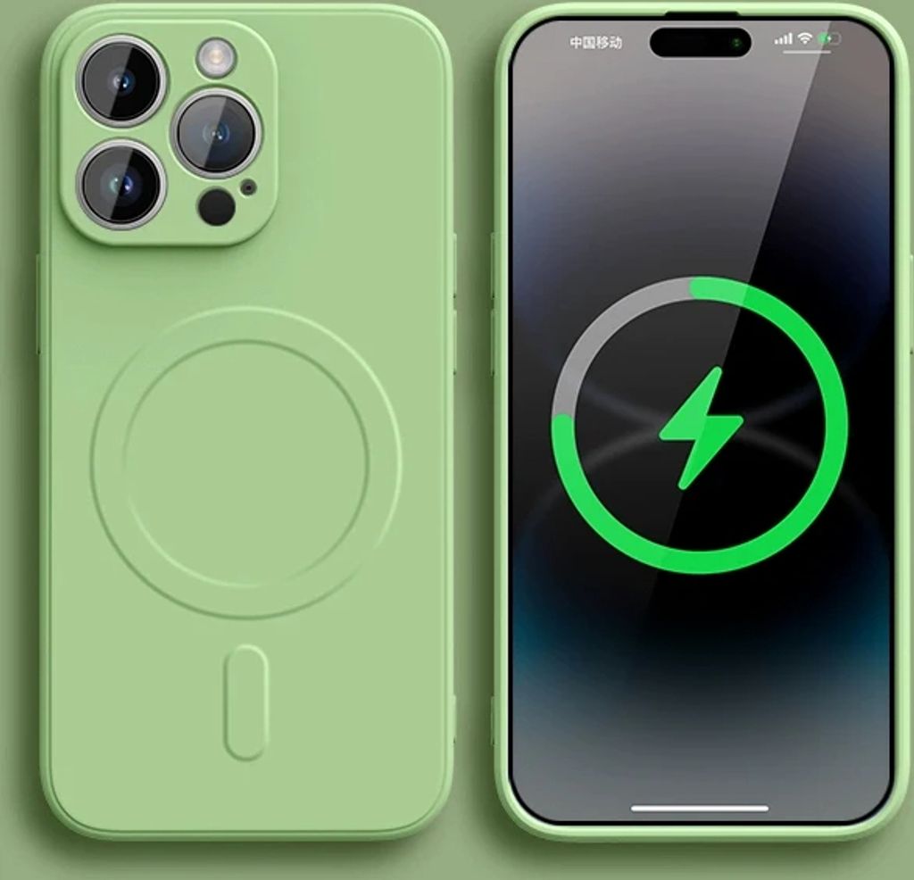 Silikonhülle für iPhone 15, Softcover, Kompatibel mit Magsafe Wireless Charge Magnetic Case, Farbe:Grün