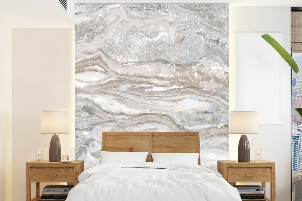 MuchoWow Fototapete für Wohnzimmer oder Schlafzimmer Wandtapete Vinyl Motivtapete Marmor - Textur - Grau - 205x280 cm - Wandbild