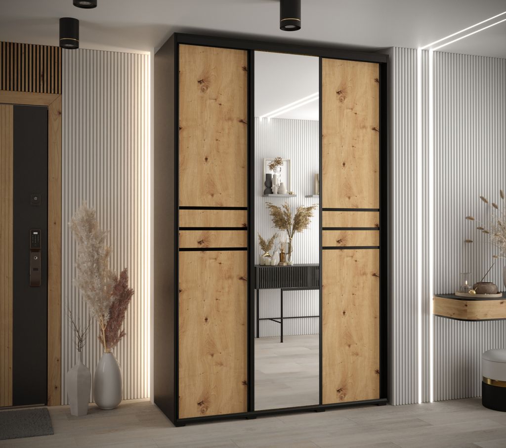 Kleiderschrank YVONA 11 - 160/60 cm, schwarz / Eiche handwerklich / schwarz