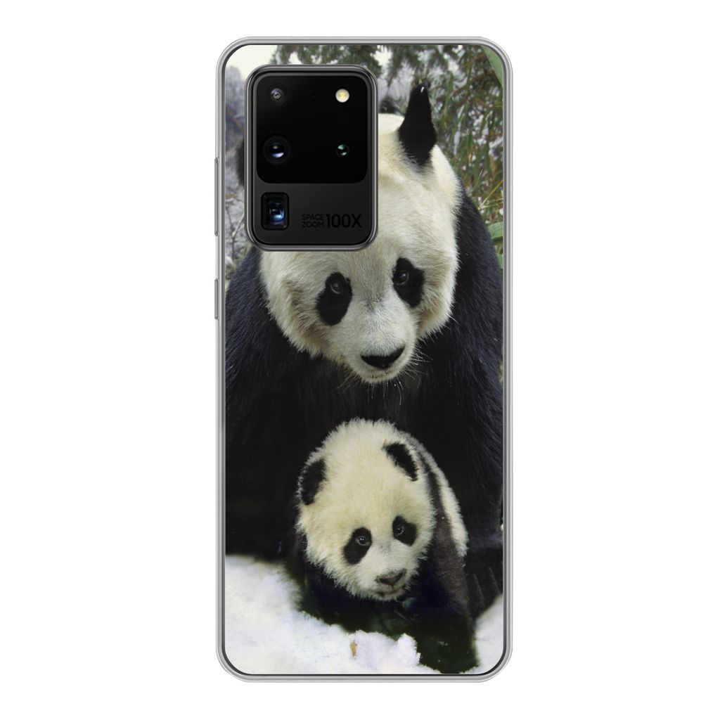 MuchoWow Handyhülle Schutzhülle Hülle für Samsung Galaxy S20 Ultra Panda - Jungtier - Schnee Silikon Softcase Handy Hülle - Karteninhaber