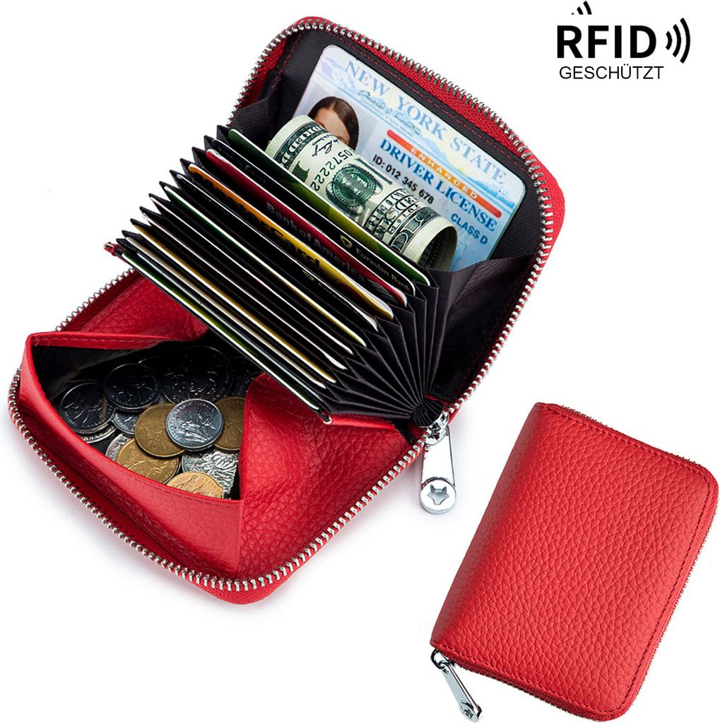 MODFU RFID echt Leder Portemonnaie Geldbörse Geldbeutel Damen Rot