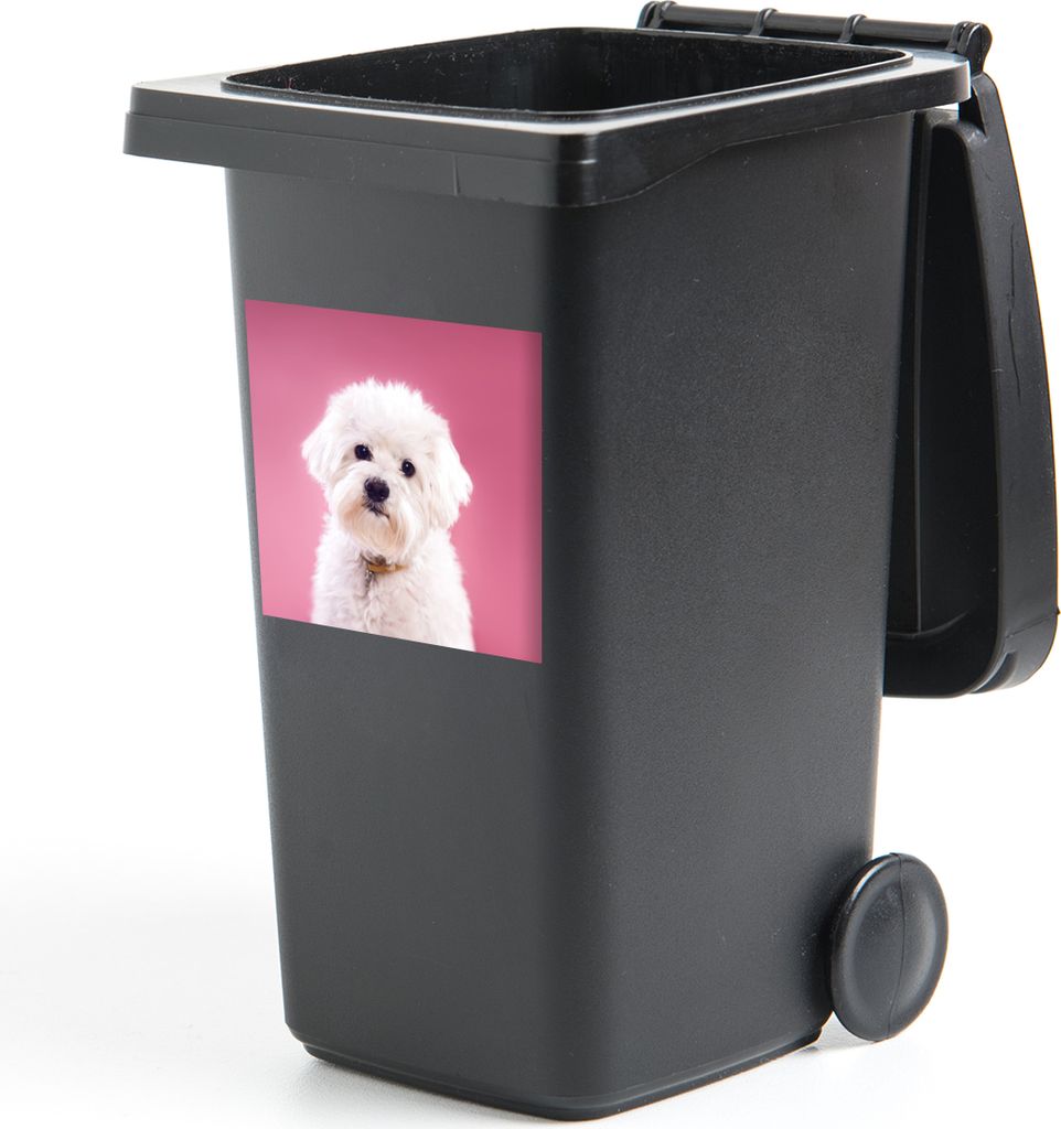 MuchoWow Mülltonnenaufkleber Malteser Hund mit rosa Hintergrund 40x40 cm - Abfall-Aufkleber - Container - für Abfallcontainer
