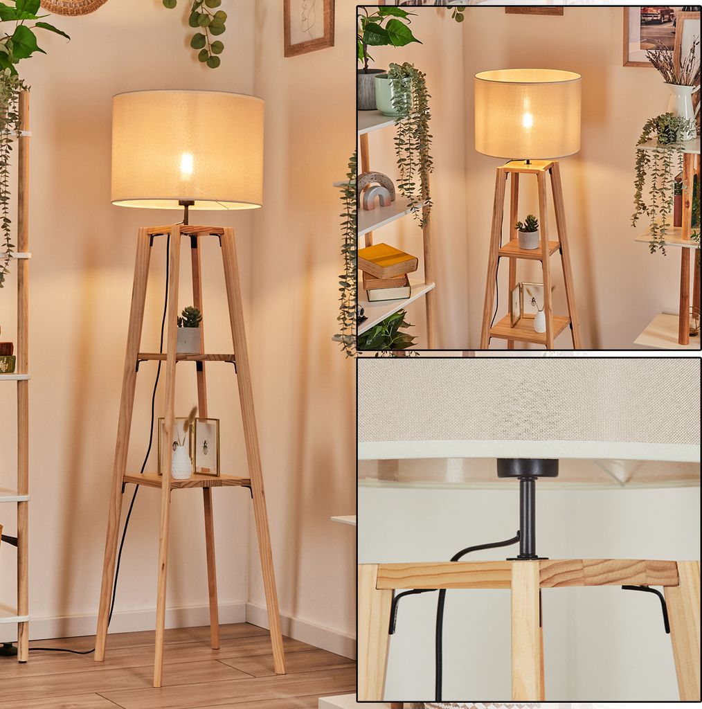 Schiavonea Stehlampe aus Holz/Stoff in Natur/Beige