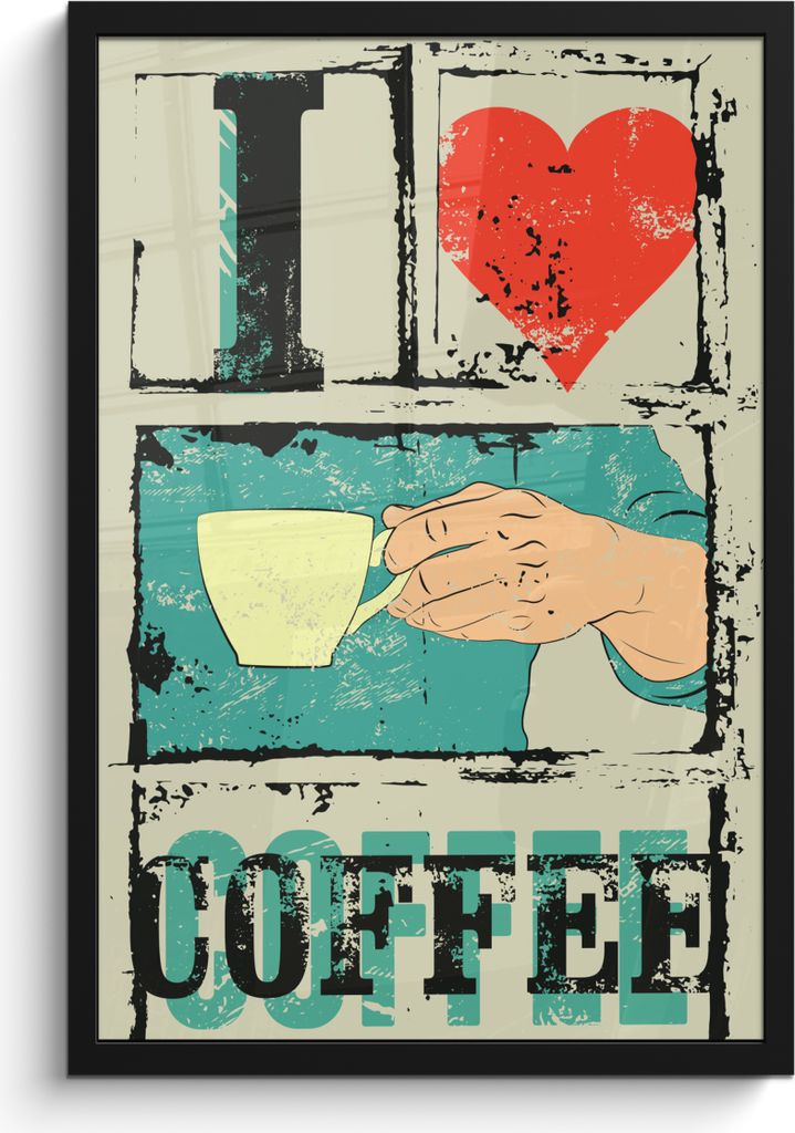 MuchoWow MuchoWow Gerahmtes Poster Kaffee - Sprichwörter - Vintage - Zitate - Ich liebe Kaffee 40x60 cm - Poster mit zchwarzem Bilderrahmen - ...