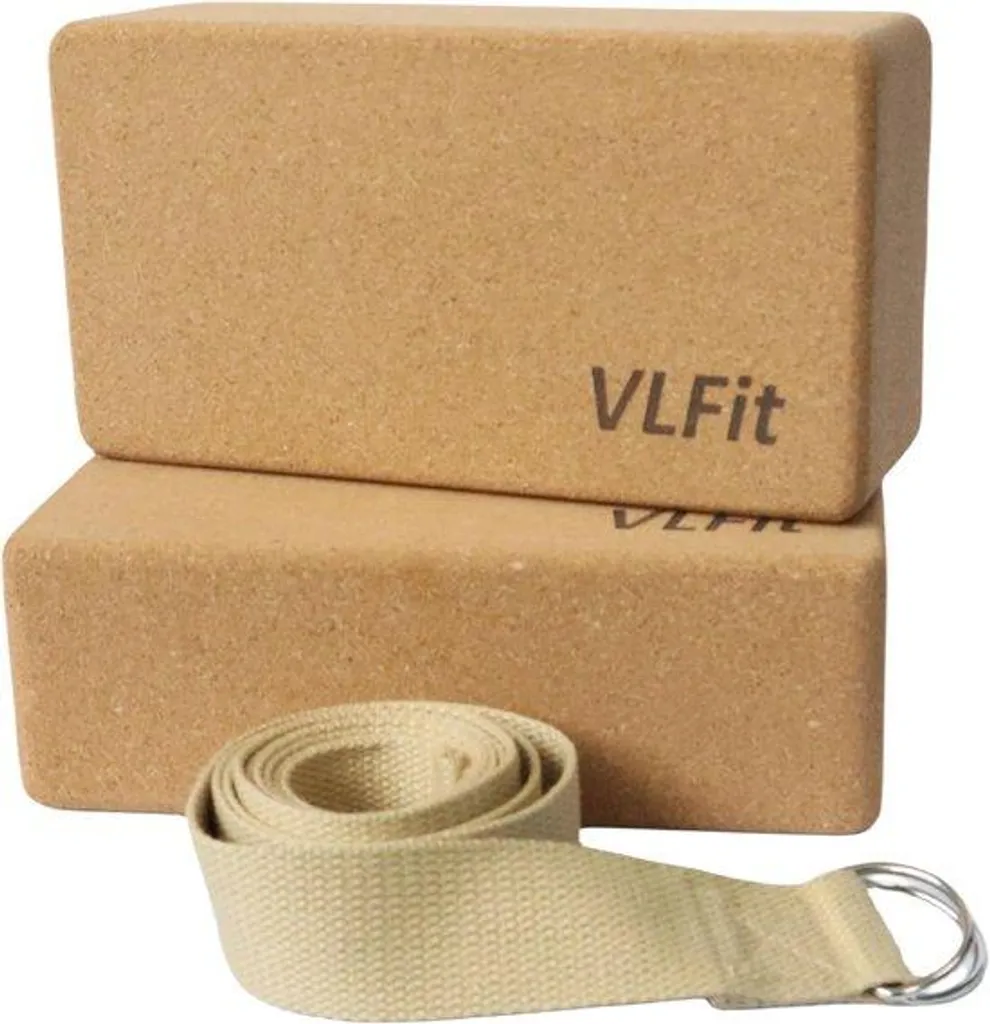 Duo de blocs yoga liège et sangle coton - Matériel naturel et robuste