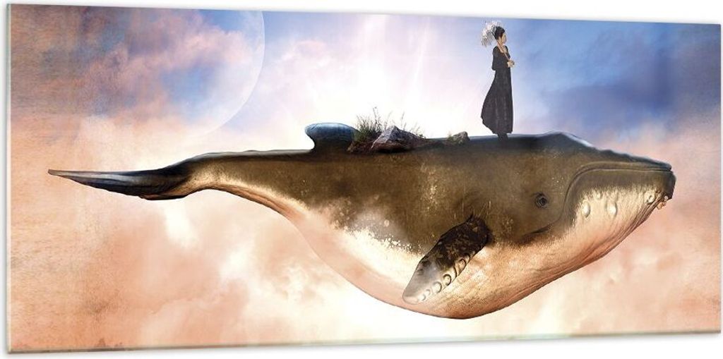 Bilder auf glas - Einteilig - Wal Frau Himmel - 120x50cm - Glasbilder - Wandbilder - Bilder - zum Aufhängen bereit - Wanddekoration aus Glas - Gla...
