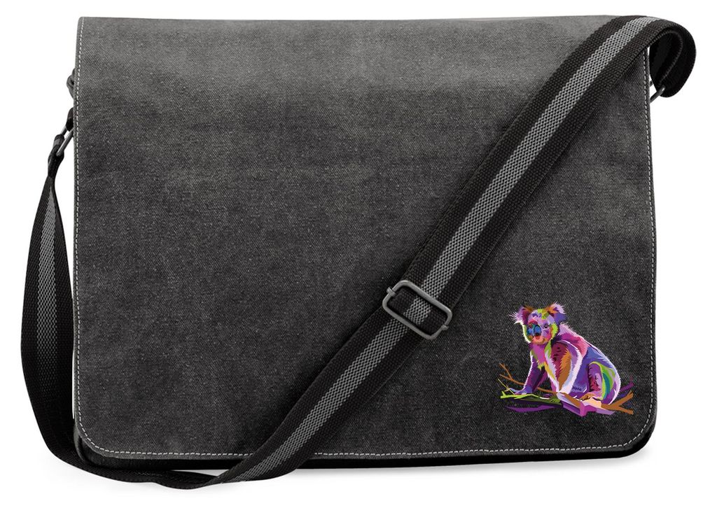 Huuraa Umhängetasche Koala Colorful 14 Liter Black Canvas Laptoptasche Geschenkidee