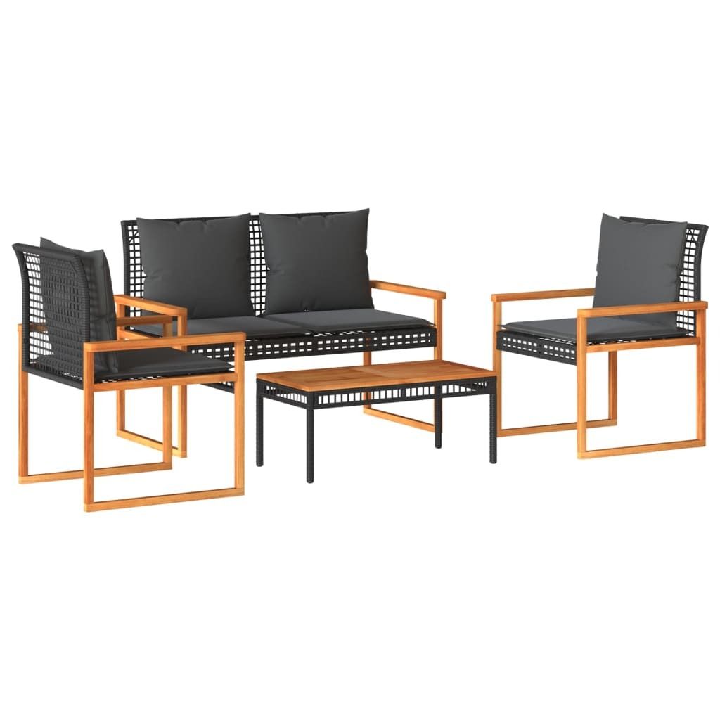 Möbel 4-tlg. Garten-Lounge-Set mit Kissen Schwarz Poly Rattan - Loungegruppe 365858
