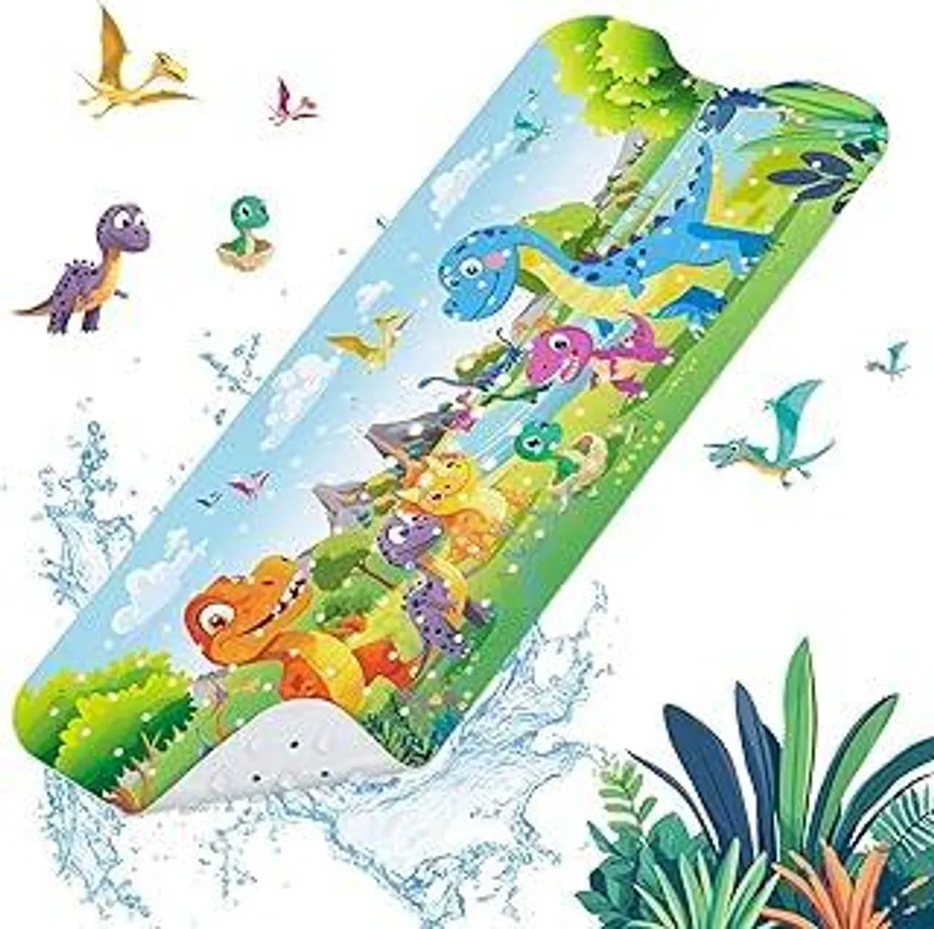 SHUCHING Tappetino antiscivolo per vasca da bagno per bambini, 100 x 40 cm Tappetino antiscivolo per bambini, tappetino antiscivolo per vasca da bagno per neonati 100% senza BPA, lavabile in lavatrice, dinosauri B