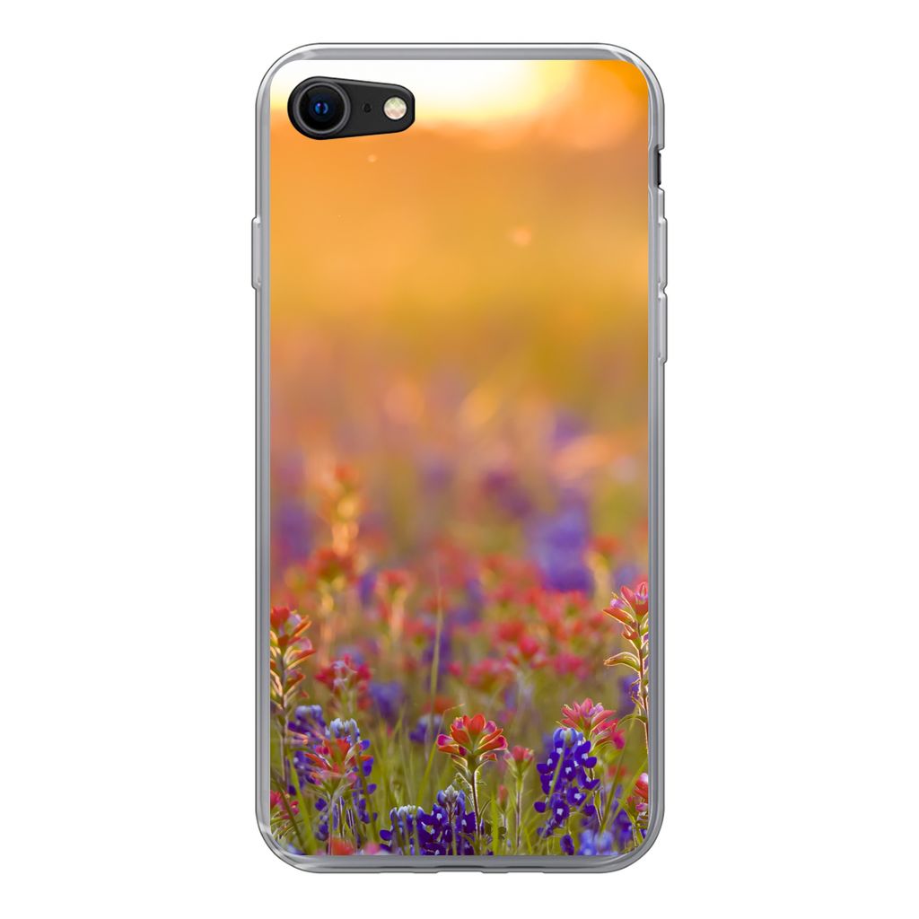 MuchoWow Handyhülle Schutzhülle Hülle für iPhone 7 Blumen - Gold - Sonne Silikon Softcase Handy Hülle - Kartenhalter