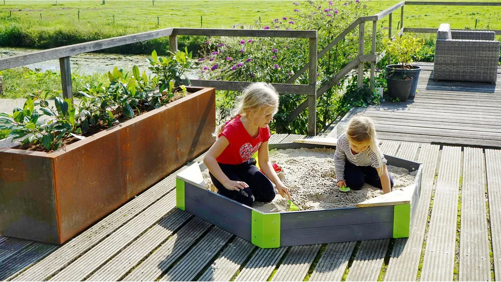 Bac à Sable Hexagonal en Bois EXIT Aksent 160x140 cm pour Enfant